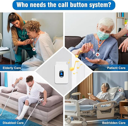 Daytech Caregiver Pager Call Button for Elderly Nurse Alert System for Seniors Patient Disabled at Home/Hospital/Clinic/Nursing Home 2 Emergency Button 2 Plugin Receivers