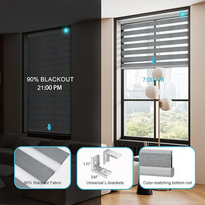 Motorized Zebra Blinds with Remote Smart Blind Work with Homekit Alexa SmartThings Electric Day and Night Shade Cordless Automatic Solar Powered Window Shade Customize(Deep Grey)