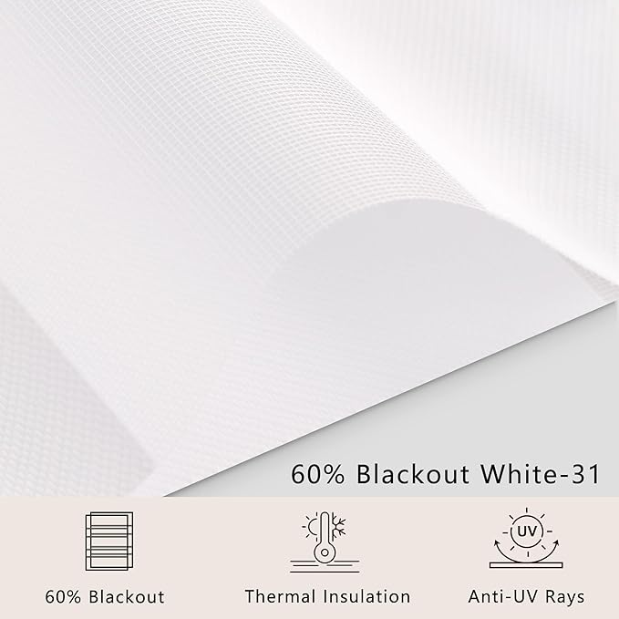 Bringnox Smart Motorized Zebra Roller Blinds - 60% Blackout, Remote Control, Works with HomeKit, Google Home & Alexa via Hub, Custom Size(60% Blackout White-31)