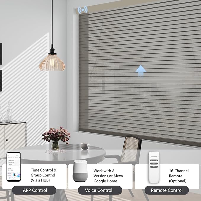 Motorized Sheer Shades with Remote, Automatic Dual-Layered Shades for Windows, Smart Light Filtering Blinds Compatible with Alexa, Custom Size (Room Darkening Coffee)
