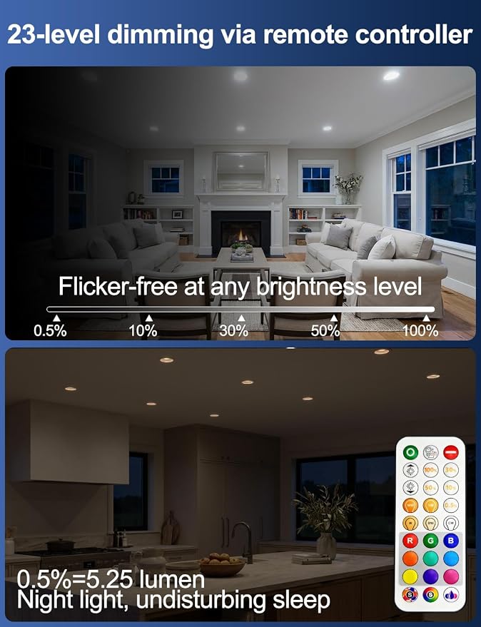 HEKEE LED 6 Inch Recessed Ceiling Light with Remote Control, Color Chaning RGB, 5CCT, Stobe Smooth Mode, Timer, Junction Box Included (12 Pack)