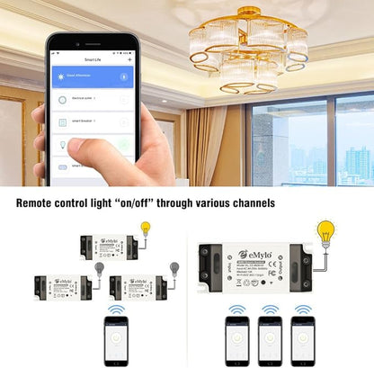 WiFi Switch, Tuya Smart Relay Wireless Remote Control Light Switch Voice Control Outlet Timer Compatible with Alexa and Google Assistant 90-250V One Channel, 3 Pack