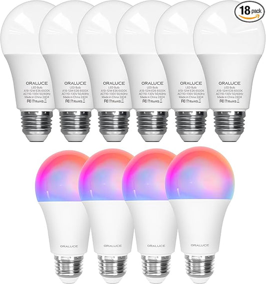 ORALUCE 丨 Bundle - A19 Lightbulbs Cool White 6500K (Pack of 6) & Smart LED Bulb A19 Wi-Fi and Bluetooth (Pack of 4)