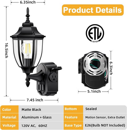 Porch Lights with Outlet, Motion Sensor Outdoor Lights