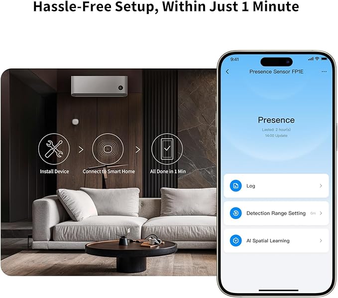 Aqara Zigbee Presence Sensor FP1E, mmWave Radar Wired Motion Sensor, AI Spatial Learning, Supports HomeKit, Alexa, Google Home, Matter Over Bridge, Requires Aqara Zigbee 3.0 Hub