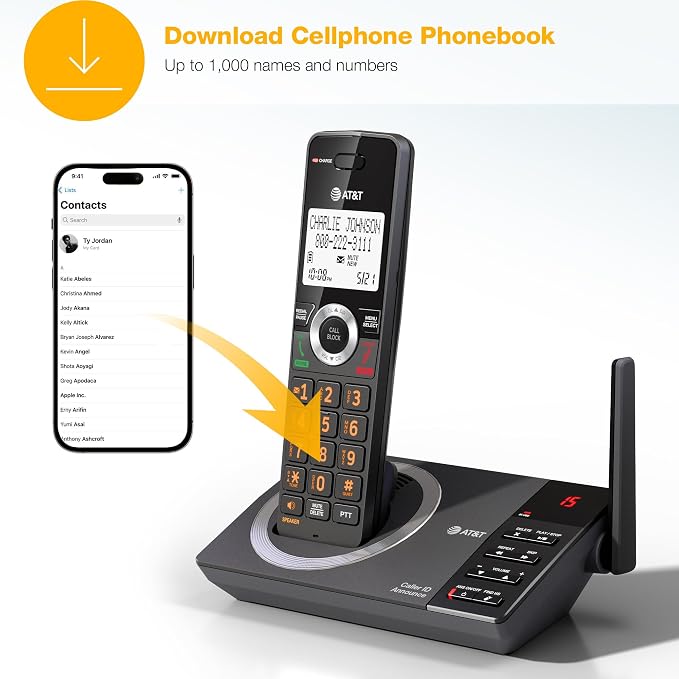 AT&T DECT 6.0 Cordless Expandable Home Phone with Large Display and Big Buttons, Answering Machine, Smart Call Blocker, Extended Range, Caller ID, Speakerphone, Intercom: CL82118 (Charcoal Black)