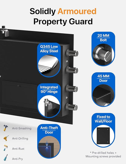 FORFEND Smart Fingerprint Safes | WiFi Safe Box App Unlock/Alarm | Voice Command, Kidnap SOS Alarm, Tamper Proof, Frozen Mode | Biometric Caja Fuerte Money Lockbox History Track Remote Live Monitor