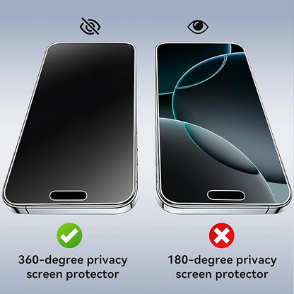 Ailun 3 Pack 4 Way 360 Degree Privacy Screen Protector for iPhone 16 Pro [6.3 inch], Face ID Sensitive,4 Directions Horizontal and Vertical All Around Anti Spy Tempered Glass Film[9H Hardness]-HD