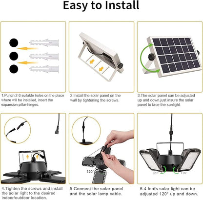 Auzev Solar Shed Light Indoor Outdoor Upgrade 176 LED 4 and 1 Heads Solar Powered Motion Sensor Pandent Daytime Work Lights with 4 Modes Remote Control Security lamp for Garage Gazebo Barn