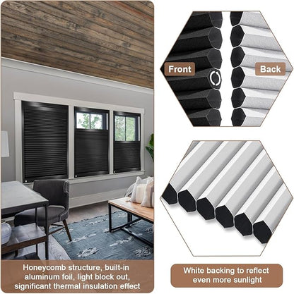 LEXEN Smart Bottom Up Honeycomb Shades WiFi Enabled Motorized Cellular Blinds Works with Alexa/Google Home Easy Install Blackout Honeycomb Blinds with Aluminum Frame Customize Size-Black(White Frame)