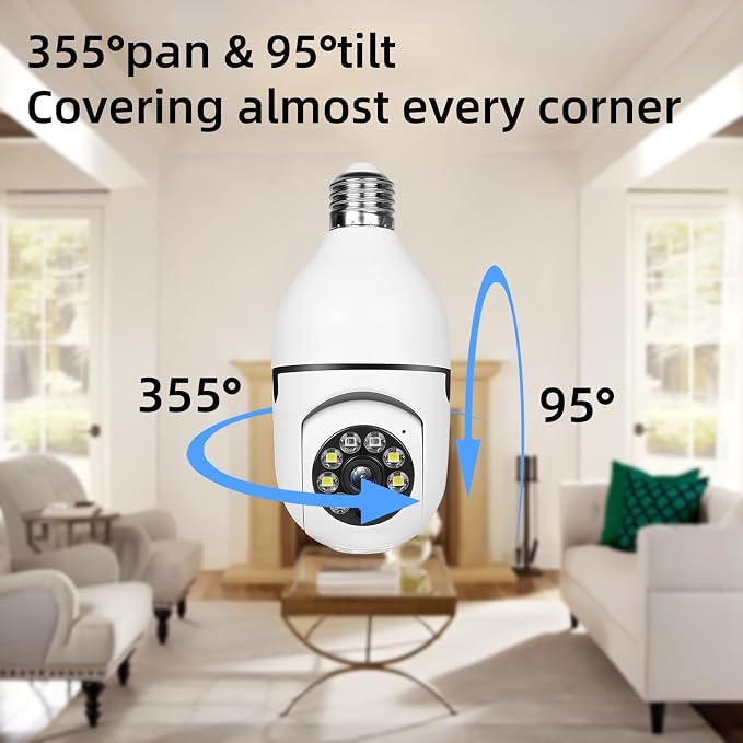 Hawkray Light Bulb Security Camera -5G& 2.4GHz WiFi 2K 3MP Security Cameras Wireless Outdoor Motion Detection and 911 Alarm Monitoring,Open AI Enabled,US Local Cloud, Color Night Vision(2 Pack)