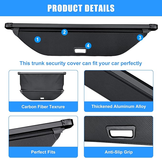 AUXKO Retractable Cargo Cover for Hyundai Ioniq 5 2026 2025-2022 with 4PCS Headrest Hooks, Trunk Cover Luggage Security Shade Cover Shielding Shade Anti-Peeping Luggage Privacy Screen, Carbon Fiber
