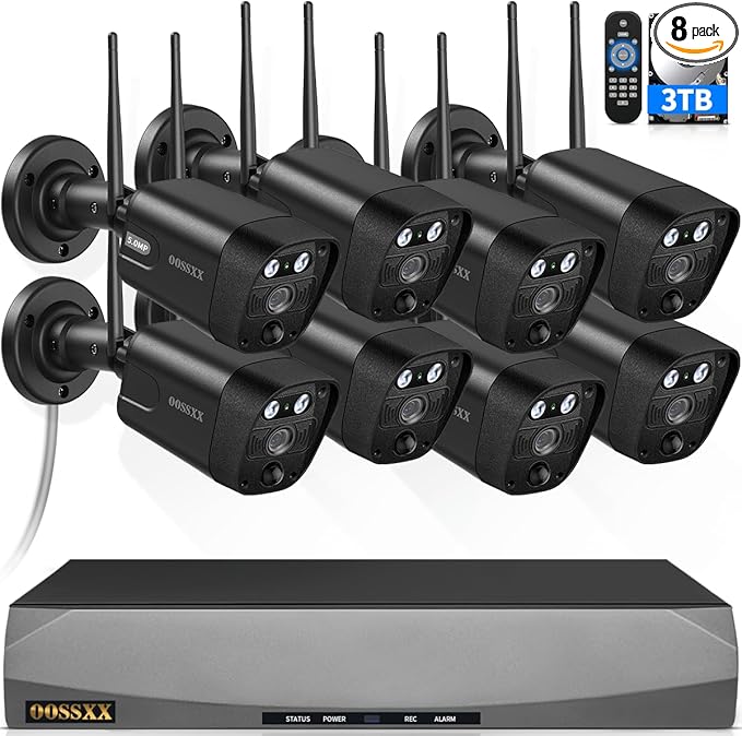 (2026 Update) Wireless WiFi Outdoor Security Camera System with Dual Antenna Cameras, 55% Stronger Signal, 130° Wide Angle, 65ft Night Vision, 2-Way Audio, No Monthly Fee, Home NVR Security System