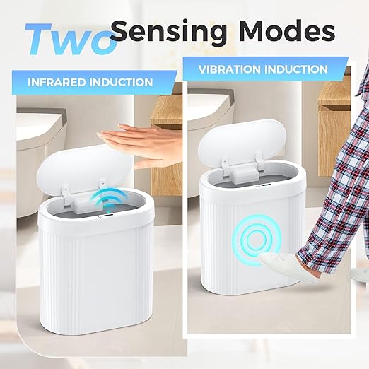 jinligogo 3 Pack 5 Gallon Bathroom Trash Can with Lid, Automatic Motion Sensor White Trash Can, Touchless Slim Waterproof Garbage Bin for Kitchen, Bedroom, Office, and Bathroom