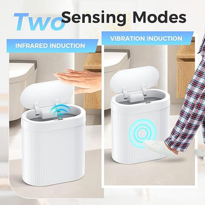 jinligogo 2 Pack 5 Gallon Bathroom Trash Can with Lid, Automatic Motion Sensor White Trash Can, Touchless Slim Waterproof Garbage Bin for Kitchen, Bedroom, Office, and Bathroom