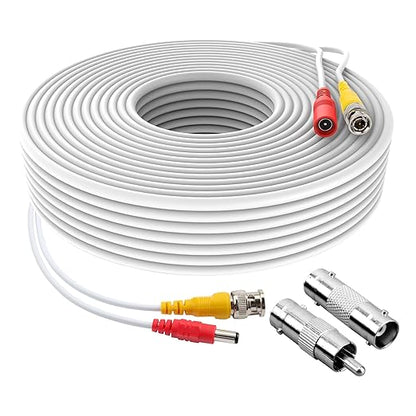 1 Pack 100ft White BNC Video Power Cable Security Camera Cable Wire Cord for CCTV DVR Surveillance System with Connectors (BNC Female and BNC to RCA) (White, 100FT)