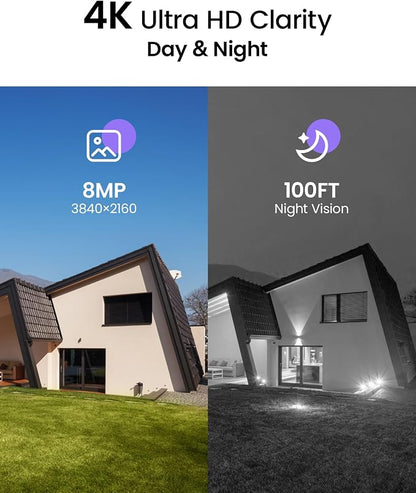 Loocam 4K Home CCTV Camera Security System 8CH with 2TB HDD | 8CH H.265+NVR, 8MP Dome Cams IP66 Waterproof, AI Human Vehicle Detection, Two Way Audio, Remote Access, 24/7 Recording
