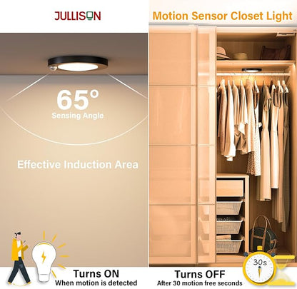 4 Inch Field Selectable 5CCT Black LED Motion Sensor Ceiling Light, 120V Wired Closet Light, 10 Watts, 600Lm, CRI80+, Non-dimmable, ETL Certified, Wet Location, Round, 4 Packs