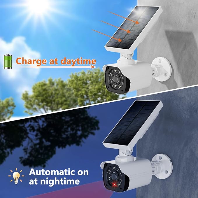 WALI Solar Powered Fake Camera with Motion Sensor Floodlight, 1 Pack, White