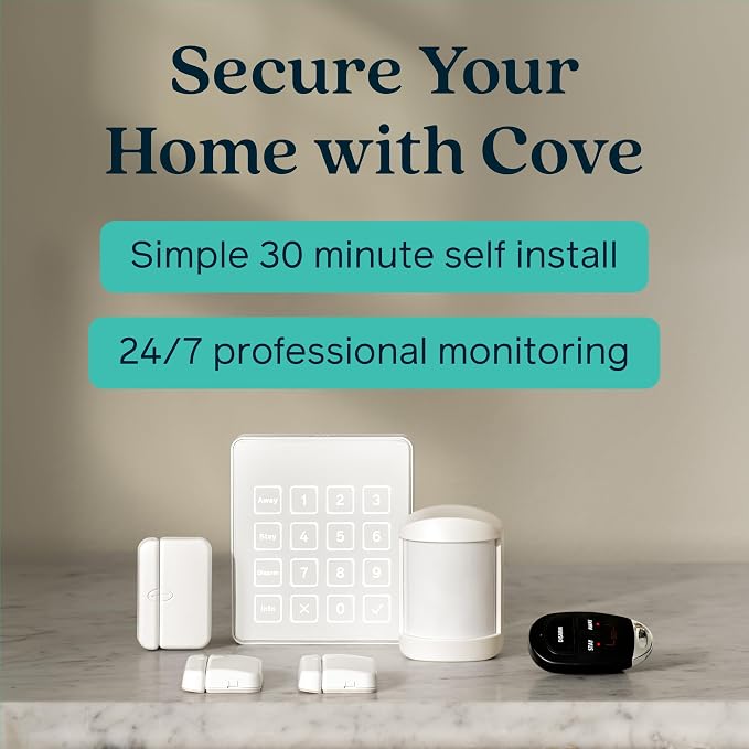 Cove 6-Piece DIY Home Security System, 3-Month Monitoring | Free Camera Ships Separately After Account Setup, DIY Setup, Professional Monitoring, Expandable System, One App Control