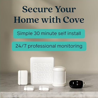 Cove 6-Piece DIY Home Security System, 3-Month Monitoring | Free Camera Ships Separately After Account Setup, DIY Setup, Professional Monitoring, Expandable System, One App Control