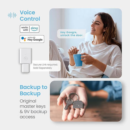 Lockly Secure Plus Bluetooth Smart Door Lock, Keyless Entry with PIN Genie® Digital Keypad, 3D Biometric Fingerprint Sensor Front Door Lock with Handle, Voice Control & Auto Lock - Latch Edition