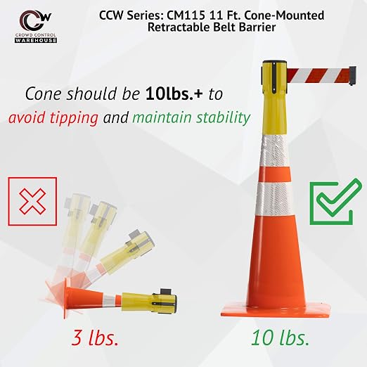 Trafford Industrial 11 Ft. Cone-Mounted Retractable Belt Barrier Yellow Case with Red"Authorized Access ONLY" White Letters Belt