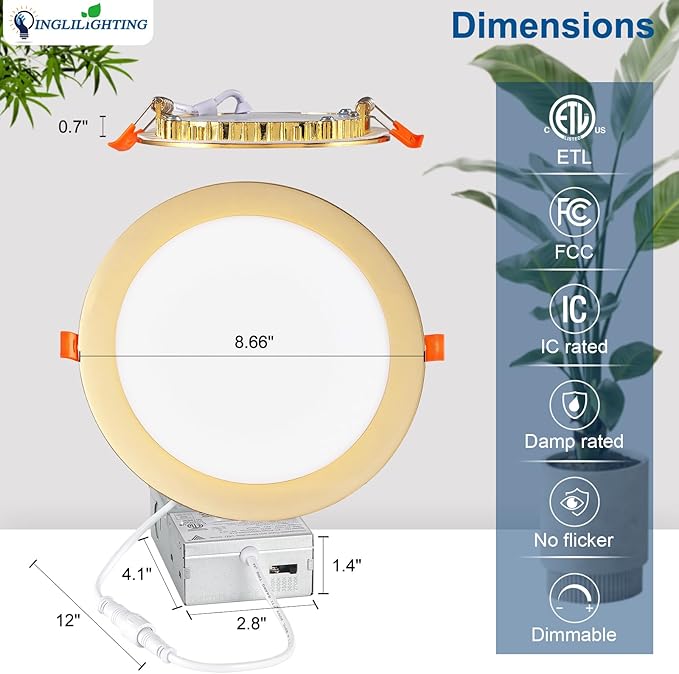 DLLT LED Recessed Ceiling Light: 6 Pack 8 Inch Slim Recessed Lighting for Kitchen - 5CCT Dimmable Canless Wafer Downlight for Living Room - 1800LM Brightness 6W LED Can Lights for Bedroom ETL FCC