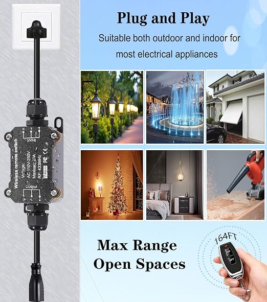 AC110V/120V/250V/20A Waterproof Remote Control Power Switch