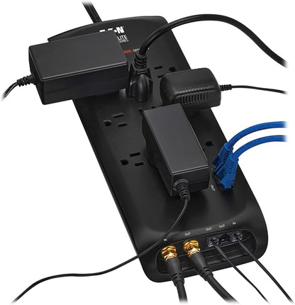 Eaton Tripp Lite Series Surge Protector Power Strip with Flat Plug Braided Extension Cord + Coax, Phone/Modem & Ethernet Ports, 4200 Joules, 8ft Cable, Manufacturer's (TLP118DBTELTV)