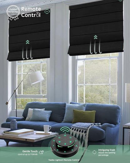 Yoolax Motorized Roman Shades with Remote, Smart Roman Shades for Indoor Windows, Blackout Automatic Blinds Work with Alexa, Google, Apple Homekit for Living Room Bedroom, Customized (Midnight Stripe)