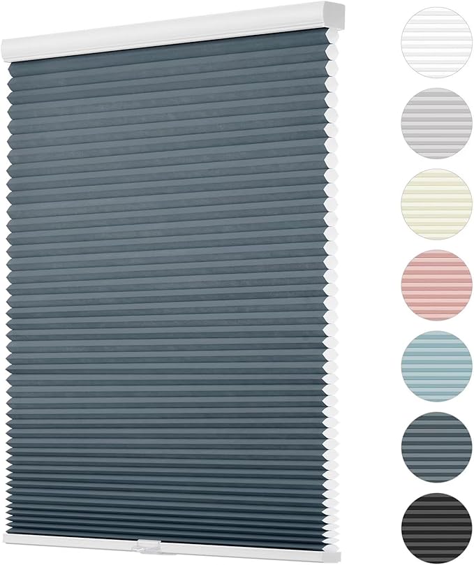 Changshade Cellular Shades Light Filtering Cordless Custom Size, Honeycomb Door Window Blinds 1.5 inch Cell Pleated Easy to Install for Home, Office, Apartment, House, Bedroom, Nursey, Dark Blue