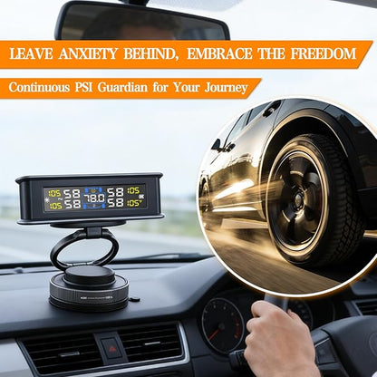 Tire Pressure Monitoring System with Magsafe Car Mount, Solar and USB Charger Tire Pressure Monitor with 4 External Sensors & 6 Alarm Modes, Real-time Wireless TPMS for Car Sedan SUV Pickup