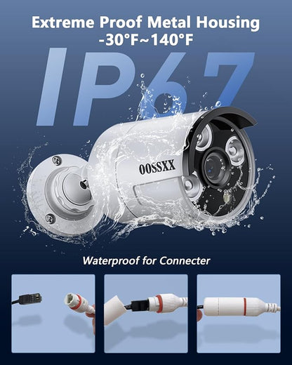 OOSSXX Ultra Wide-Angle 5MP Wired Outdoor PoE IP Cameras for Home Security Outdoor Camera System Video Surveillance