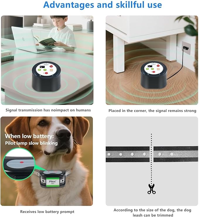 Plkm Dog Wireless Fence Intelligent Electric 2026 Newest Pet Containment System, Low Battery AI Smart Alarm Dog Out of Range Reminder, 360° Strong Signal Coverage, Display Receiver Battery Level