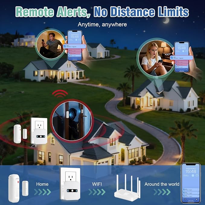 Door Chime Daytech Wi-Fi Door Sensor Alarm with Phone Notifications Chime for Business/Home/Office/Store When Entering, Door Open Chime Alarm for Kids/Home Safety ,20 Ringtones，Supports App Control.