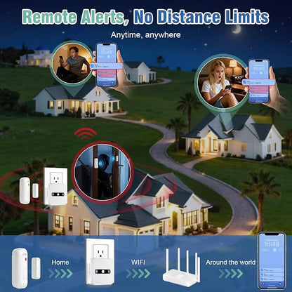 Door Chime Daytech Wi-Fi Door Sensor Alarm with Phone Notifications Chime for Business/Home/Office/Store When Entering, Door Open Chime Alarm for Kids/Home Safety ,20 Ringtones，Supports App Control.