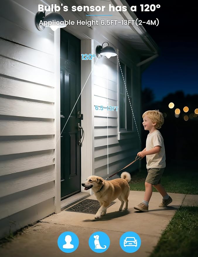 MikeWin Motion Sensor Light Bulbs Outdoor 4 Packs 13W(100W Equivalent) Security LED Bulb, Indoor E26, A19, 5000K Daylight Dusk to Dawn Bulb for Garage Front Door Porch Stairs Hallway
