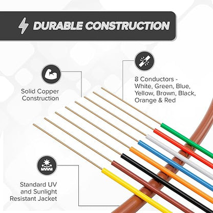 THE CIMPLE CO 18/8 Thermostat Wire 150 FT - Insulated Solid Copper Wiring for HVAC, Furnaces, Video Doorbells, Alarms, Lighting, Smart Thermostats - 18 Gauge, 8 Conductor - 150 Feet (45 Meters), Brown