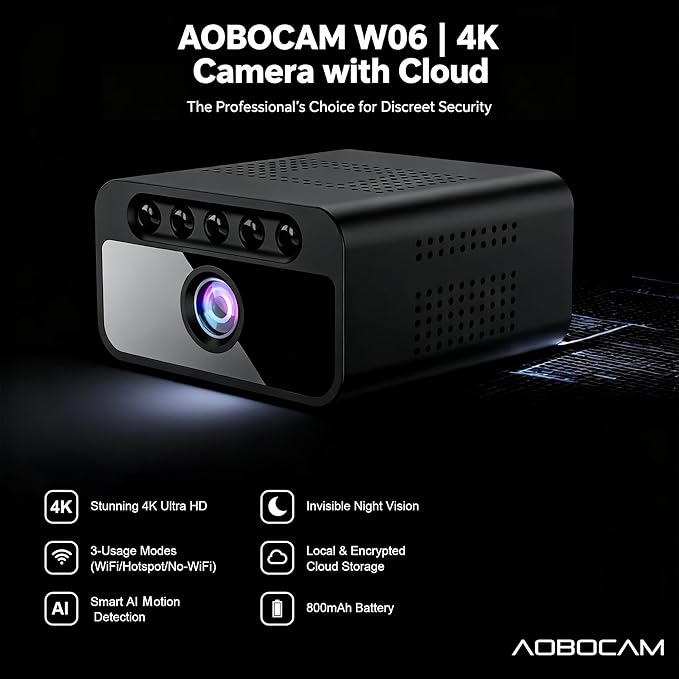 Hidden Camera with Cloud, 4K HD WiFi Mini Spy Camera 150° View Video, Wireless Indoor Surveillance Secret Camera, Smart AI Motion Detection/Night Vision for Home Security Small Nanny Cam (Black-4K)