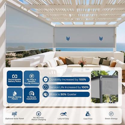 Motorized Outdoor Shades, Custom Patio Roller Blinds with Remote, Smart Exterior Sun Shades Compatible with Alexa, HomeKit, Google Home (5% Openness Grey)