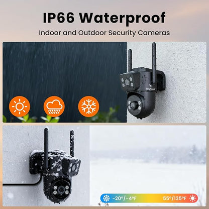 Dual Lens Wireless Security System, 4PCS 2-in-1 Cameras, 4K 10CH NVR, 500GB HDD, 24/7 Recording, WiFi 6 Mesh Long Range, No Subscription, AI Tracking, IP66 Waterproof for Home Office Outdoor