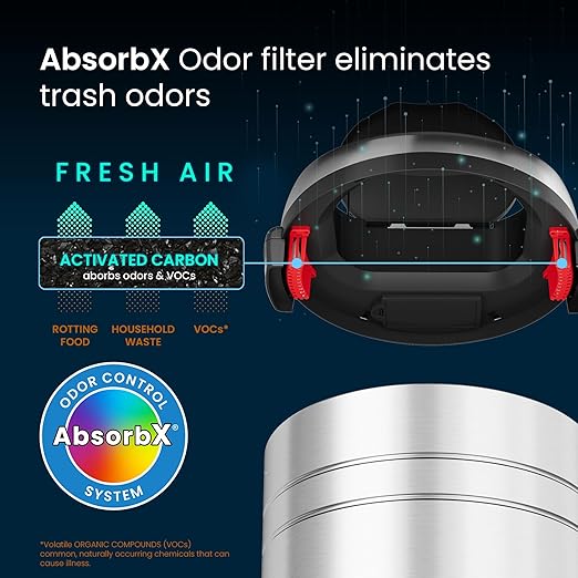 iTouchless 18 Gallon Commercial Size Touchless Sensor Trash Can with Odor Control System & Wheels, 68 Liter Stainless Steel Round Automatic Garbage Bin