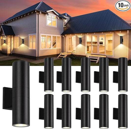 10Pack 14inch Outdoor Wall Light Fixtures, 14W Exterior Waterproof Modern Matte Black Wall Lamps with Cylindrical Aluminum Body,Porch Light for Front Door Patio Garden