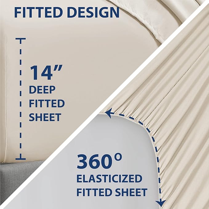 Swift Home Smart Sheets, Ultra Soft Brushed Microfiber 3-Piece Sheet Set, Fitted Bed Sheet with Side Storage Pockets – Cream, Twin