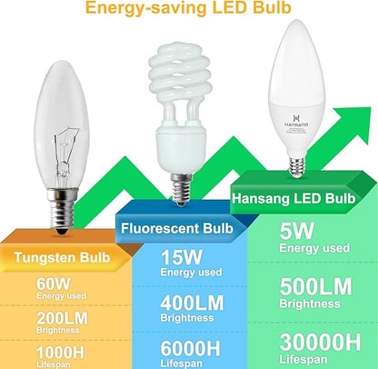 E12 Candelabra LED Bulbs 2700K Warm White, 60Watt Equivalent, Type B Light Bulb for Chandelier, 5W B11 Ceiling Fan Light Bulbs Small Base, 500LM, 120V, Non-dimmable, 4 Pack