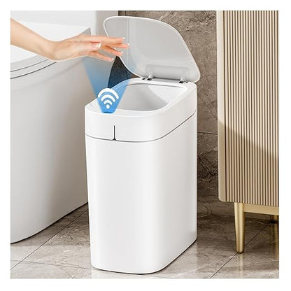 MOPALL 3.5 Gallon Motion Sensor Trash Can with Lid, Slim Touchless Automatic Garbage Bin, Space-Saving Wastebasket for Bathroom Bedroom Living Room Office, White