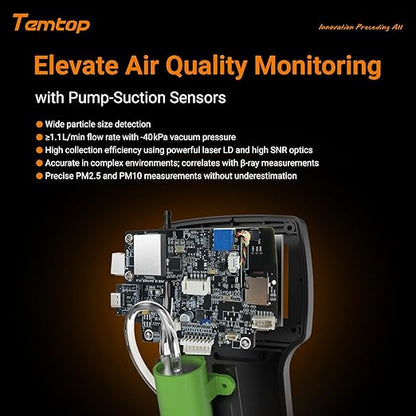 Temtop Handheld Particle Counter 0.3µm 0.5µm 1.0µm – Air Quality Monitor for PM2.5 PM10 TSP, Temperature & Humidity, 32GB Data Logger, USB Export, Rechargeable Battery, Indoor Air Quality Tester