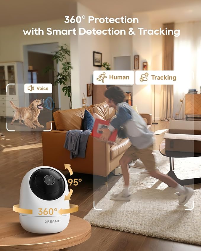 DREAME 2.5K 4MP Pet Dog Camera, Security Cameras Wireless Indoor, Dual-Band 5G/2.4G Wi-Fi, Auto-Tracking, 360° Pan-Tilt, Cloud & Local Storage, Physical Privacy Mode, Work with Alexa & Google, White