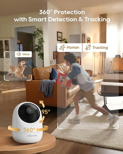 DREAME 2.5K 4MP Pet Dog Camera, Security Cameras Wireless Indoor, Dual-Band 5G/2.4G Wi-Fi, Auto-Tracking, 360° Pan-Tilt, Cloud & Local Storage, Physical Privacy Mode, Work with Alexa & Google, White